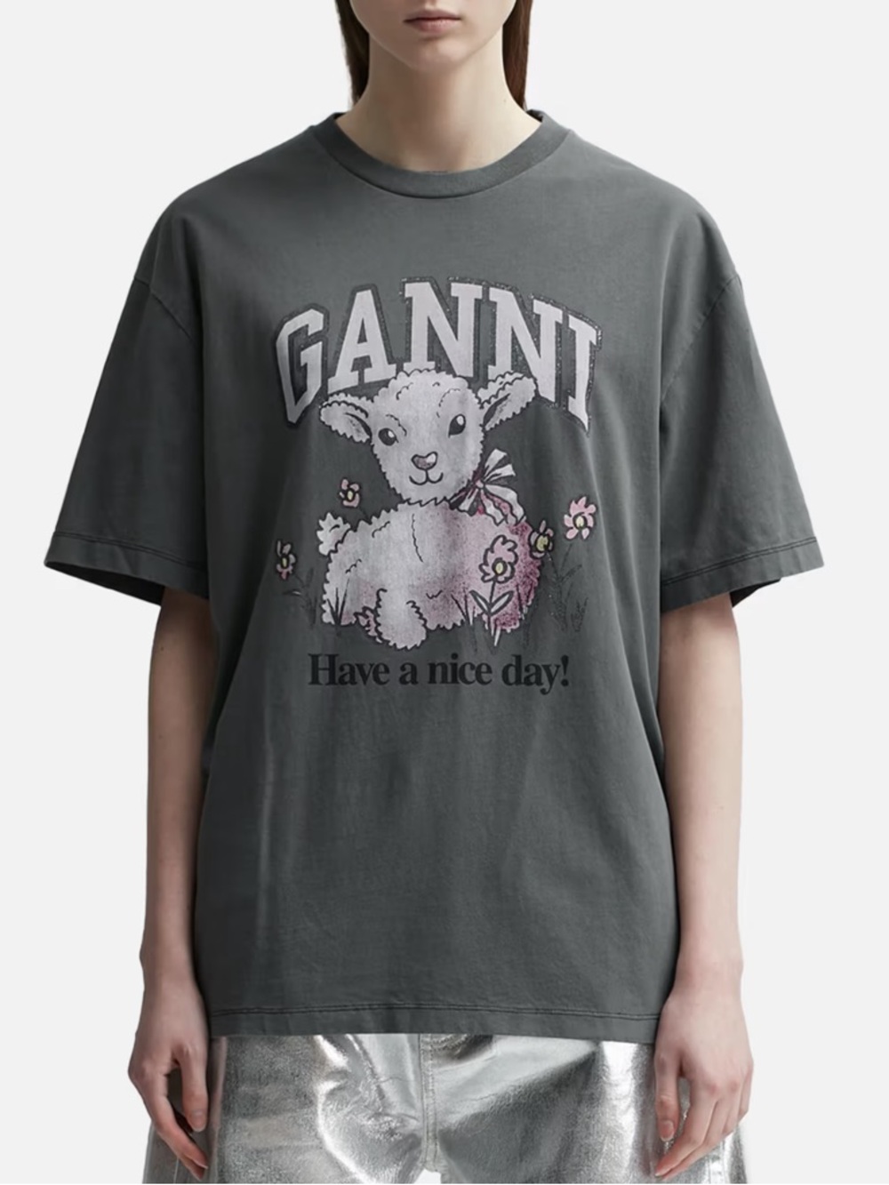 GANNI Future Relaxed Lamb T-Shirt in size medium